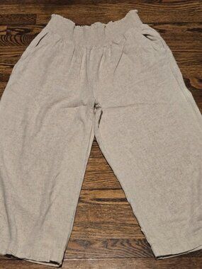 Simply Vera Vera Wang Linen Pants Women's Beige Wide Leg Capri